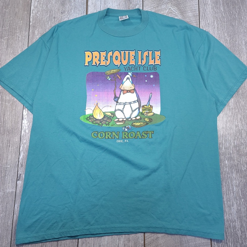 Vintage T-Shirt Mens 2X Teal Presque Isle Yacht Club Corn Roast Erie PA Graphic